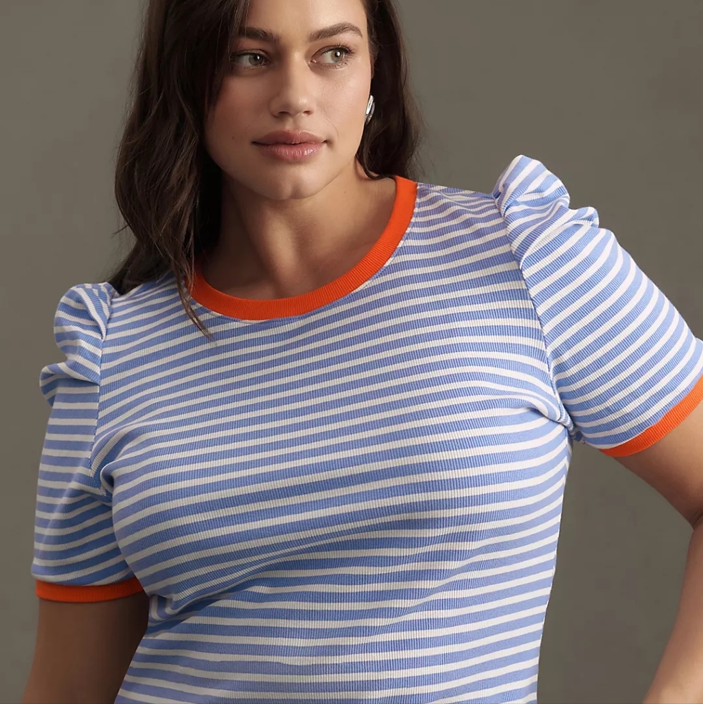 Anthropologie Maeve Puff-Sleeve Striped Top